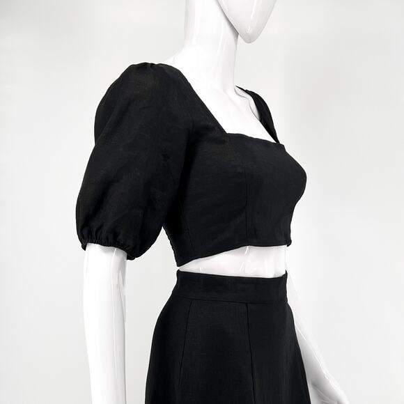 Reformation Yucca Linen Two-Piece Set Black Crop Top & Midi Skirt Size 2 NWT - Picture 7 of 10